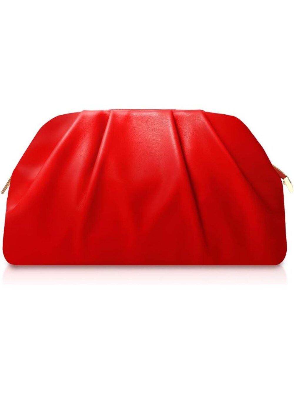 Women's Red Soft Pleated Pu Clutch Purse Elegant Evening Wedding Bag